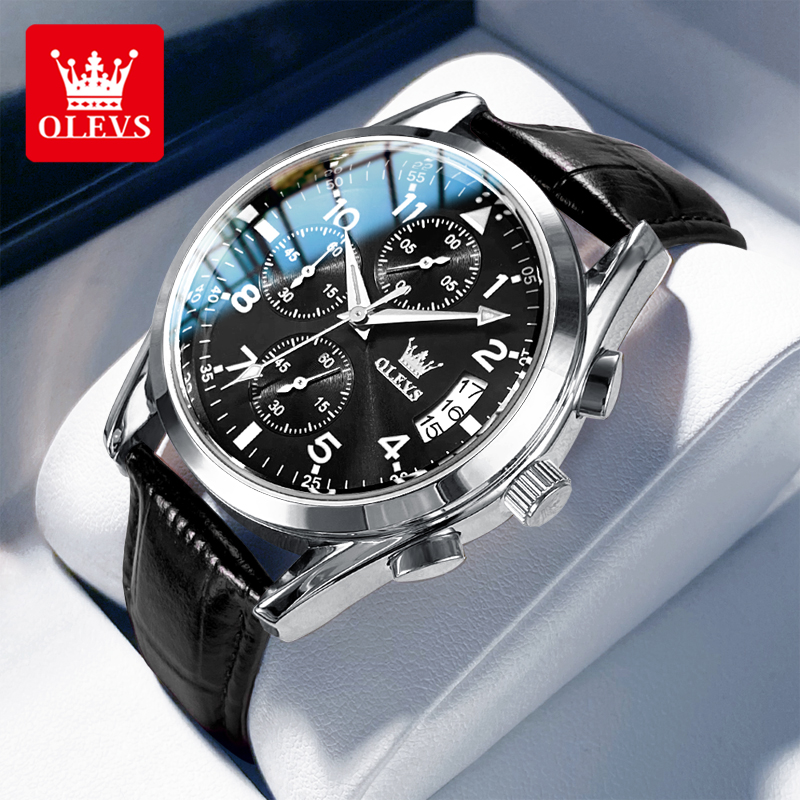 Leather Watch Band Men - OLEVS 남성용 쿼츠 시계 오리지널 가죽