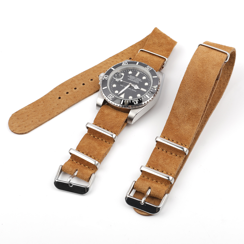Nato Strap Nylon - 부드러운 레트로 스웨이드 천연 가죽 스트랩