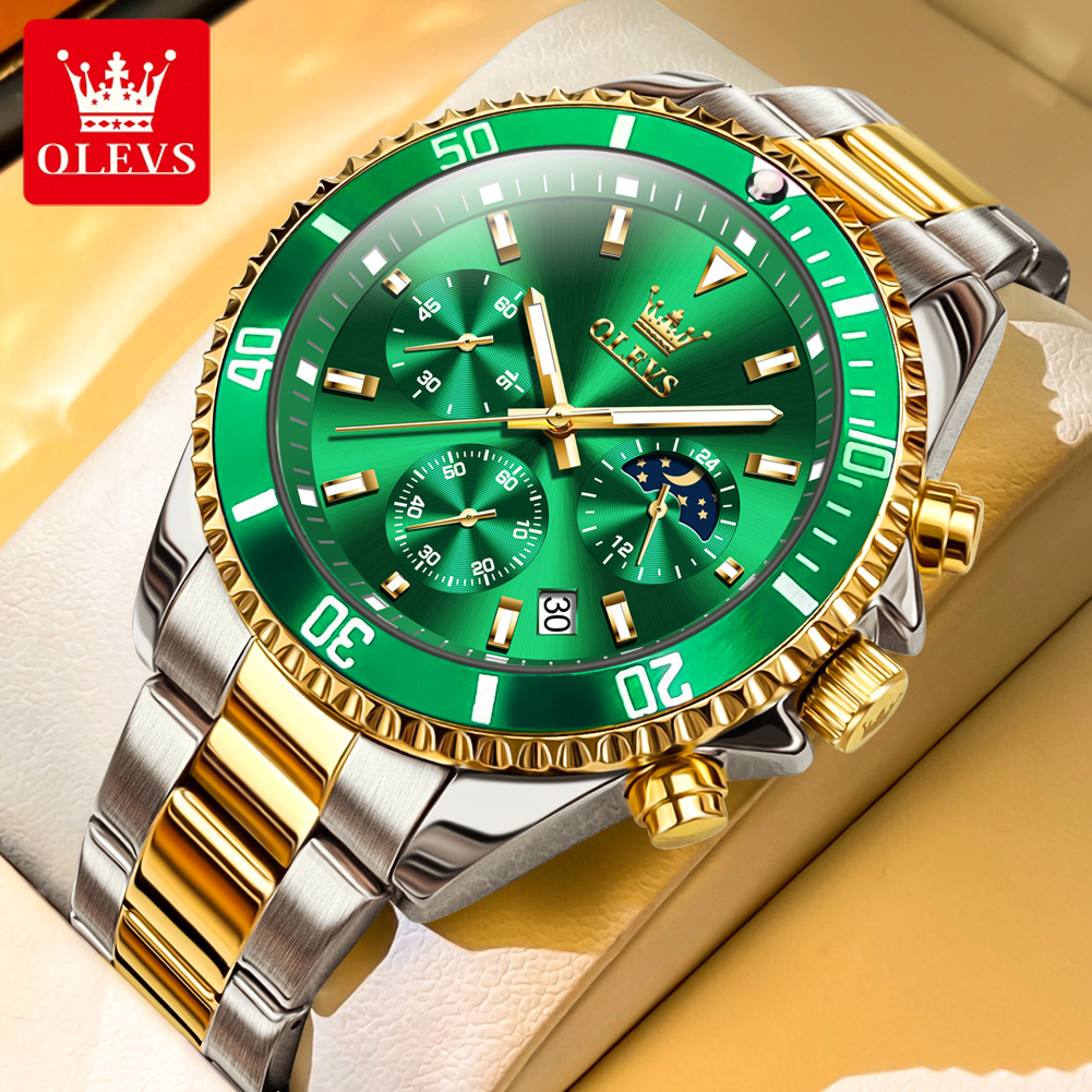 OLEVS 2870 남성용 시계 문페이즈 스틸 캘린더  - Rolex Watch Submariner 리뷰 및 가격