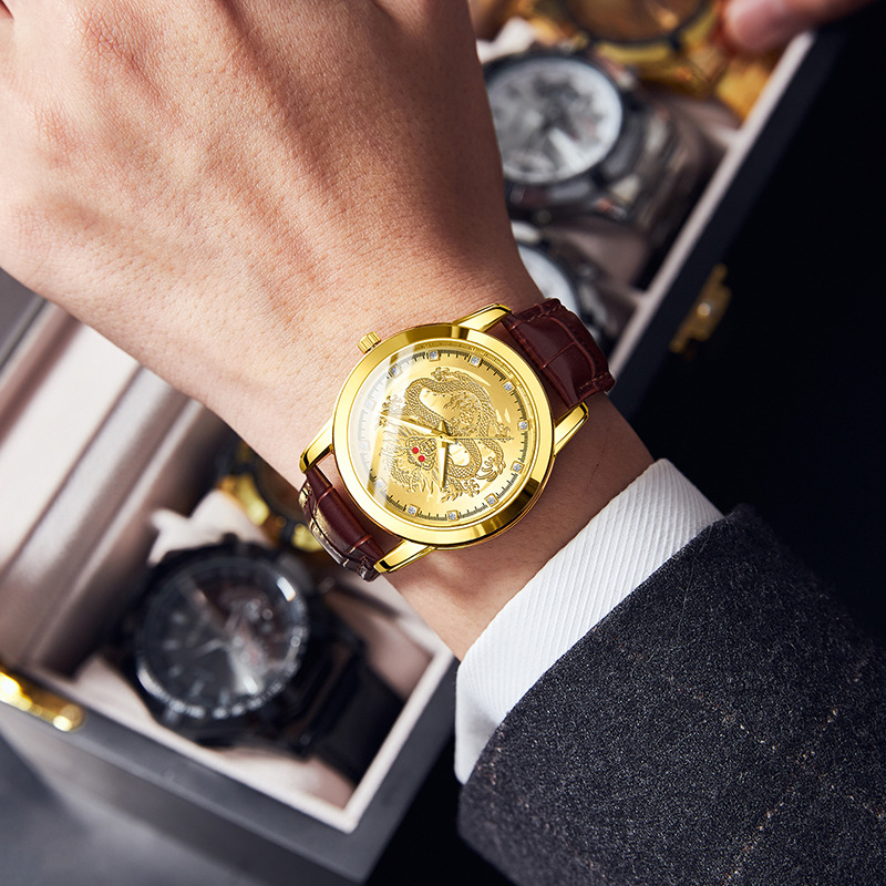 남성용 쿼츠 시계 가죽 스트랩 손목시계 드래곤 인기 패 - Leather Watch Band Men 리뷰 및 가격